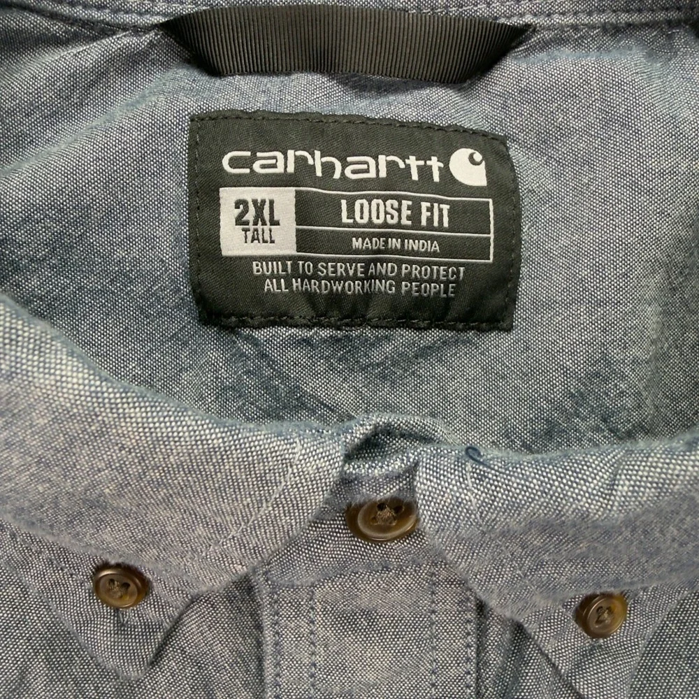 Carhartt Mens 2XL Tall Blue Loose Fit Short Sleeve Chambray Shirt TW4369-M